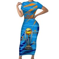 Custom India Cricket Short Sleeve Bodycon Dress 2023 World Cup 3rd Champions Proud - Wonder Print Shop