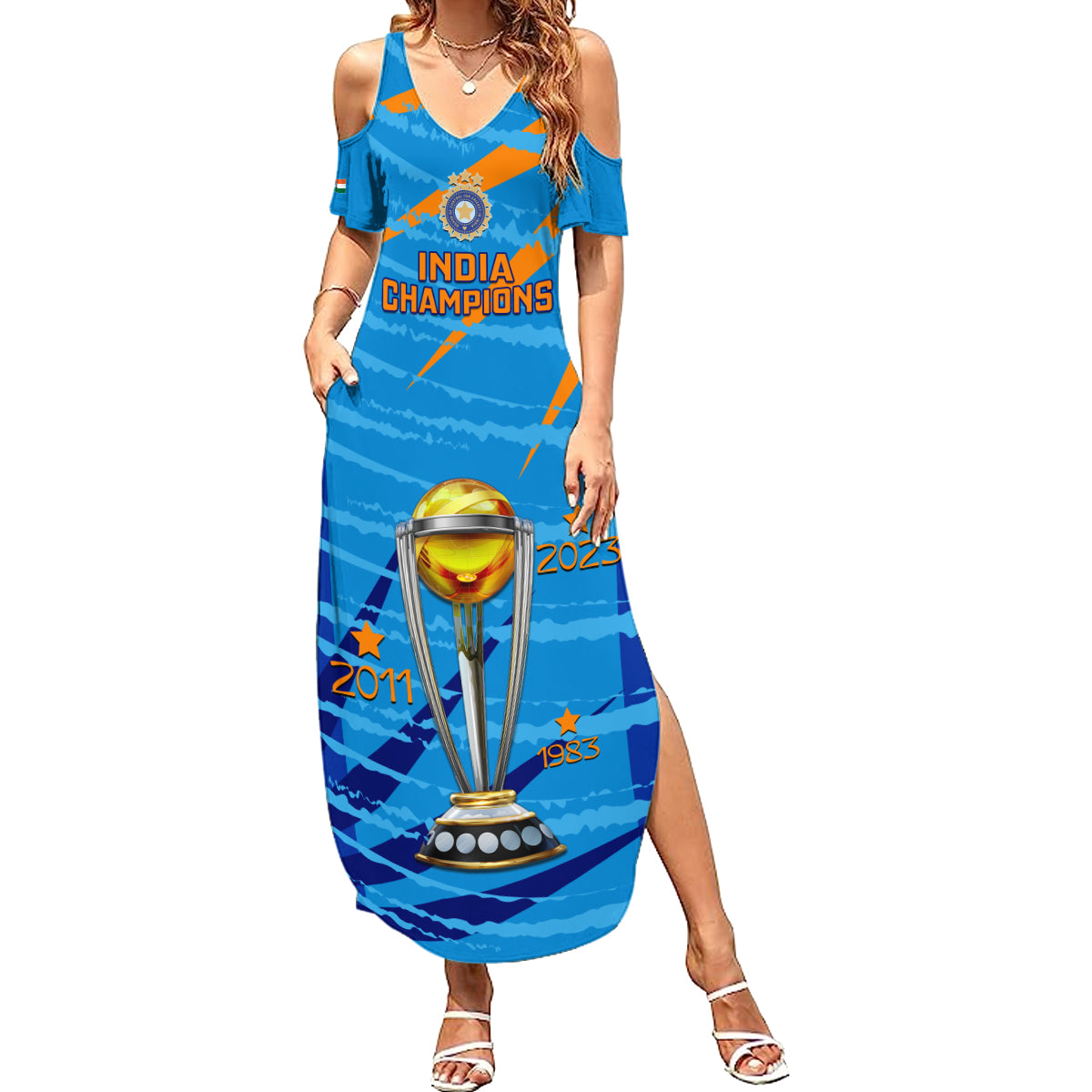 Custom India Cricket Summer Maxi Dress 2023 World Cup 3rd Champions Proud - Wonder Print Shop