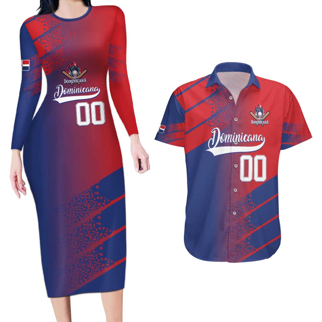 Custom Baseball Dominicana Couples Matching Long Sleeve Bodycon Dress and Hawaiian Shirt Go Champions Grunge Style - Wonder Print Shop