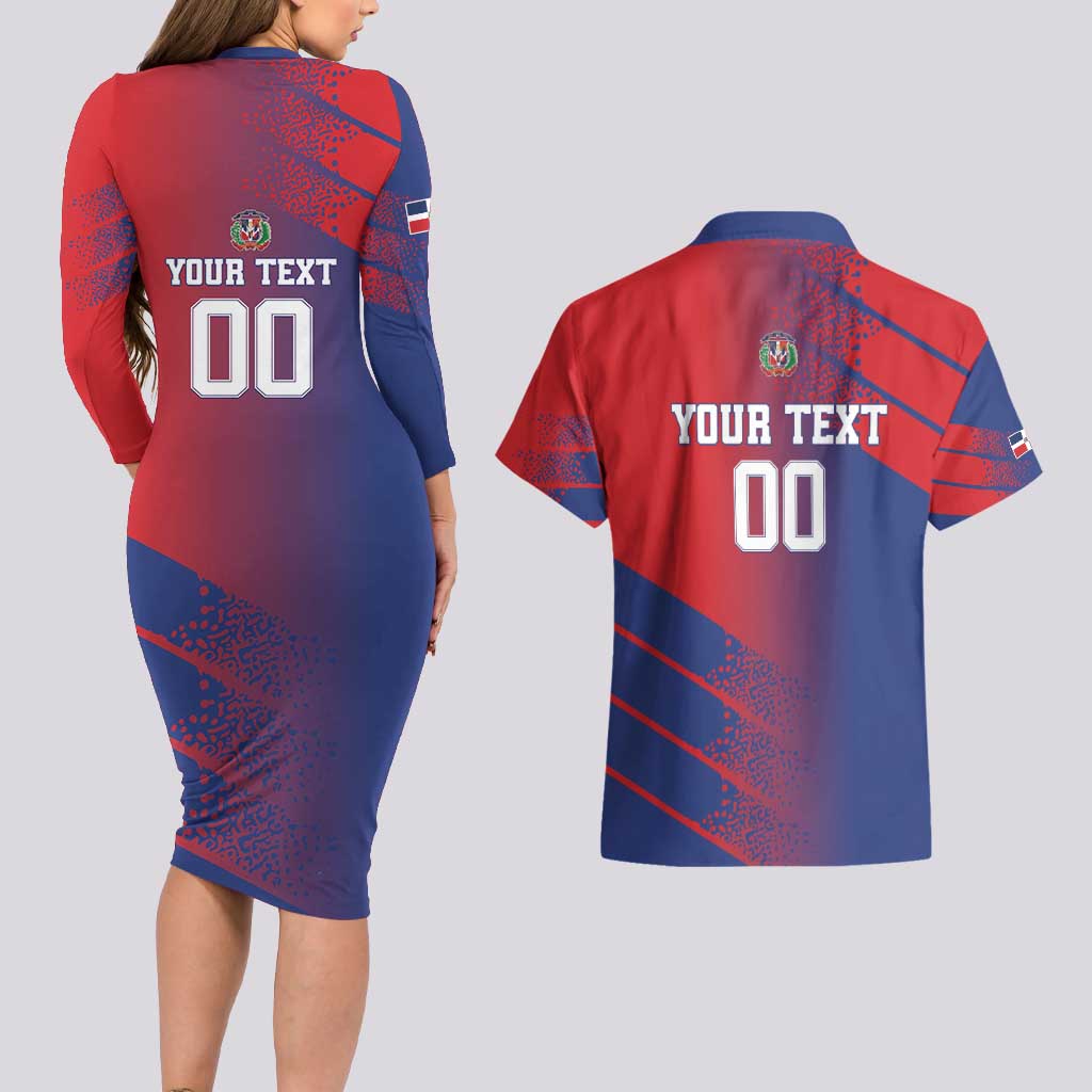 Custom Baseball Dominicana Couples Matching Long Sleeve Bodycon Dress and Hawaiian Shirt Go Champions Grunge Style - Wonder Print Shop