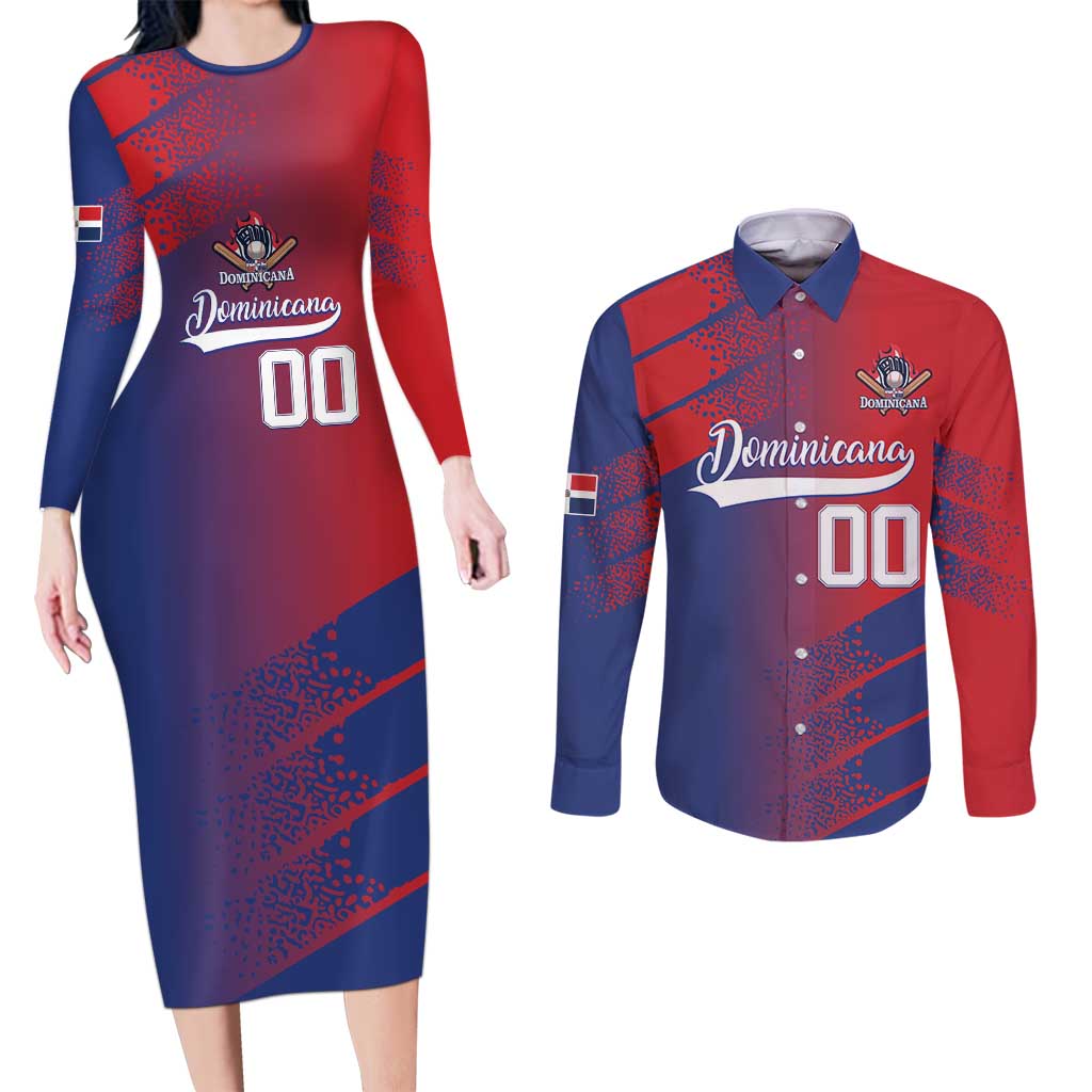 Custom Baseball Dominicana Couples Matching Long Sleeve Bodycon Dress and Long Sleeve Button Shirt Go Champions Grunge Style - Wonder Print Shop