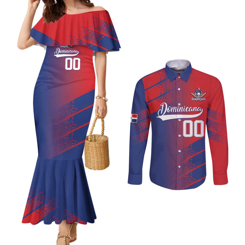Custom Baseball Dominicana Couples Matching Mermaid Dress and Long Sleeve Button Shirt Go Champions Grunge Style