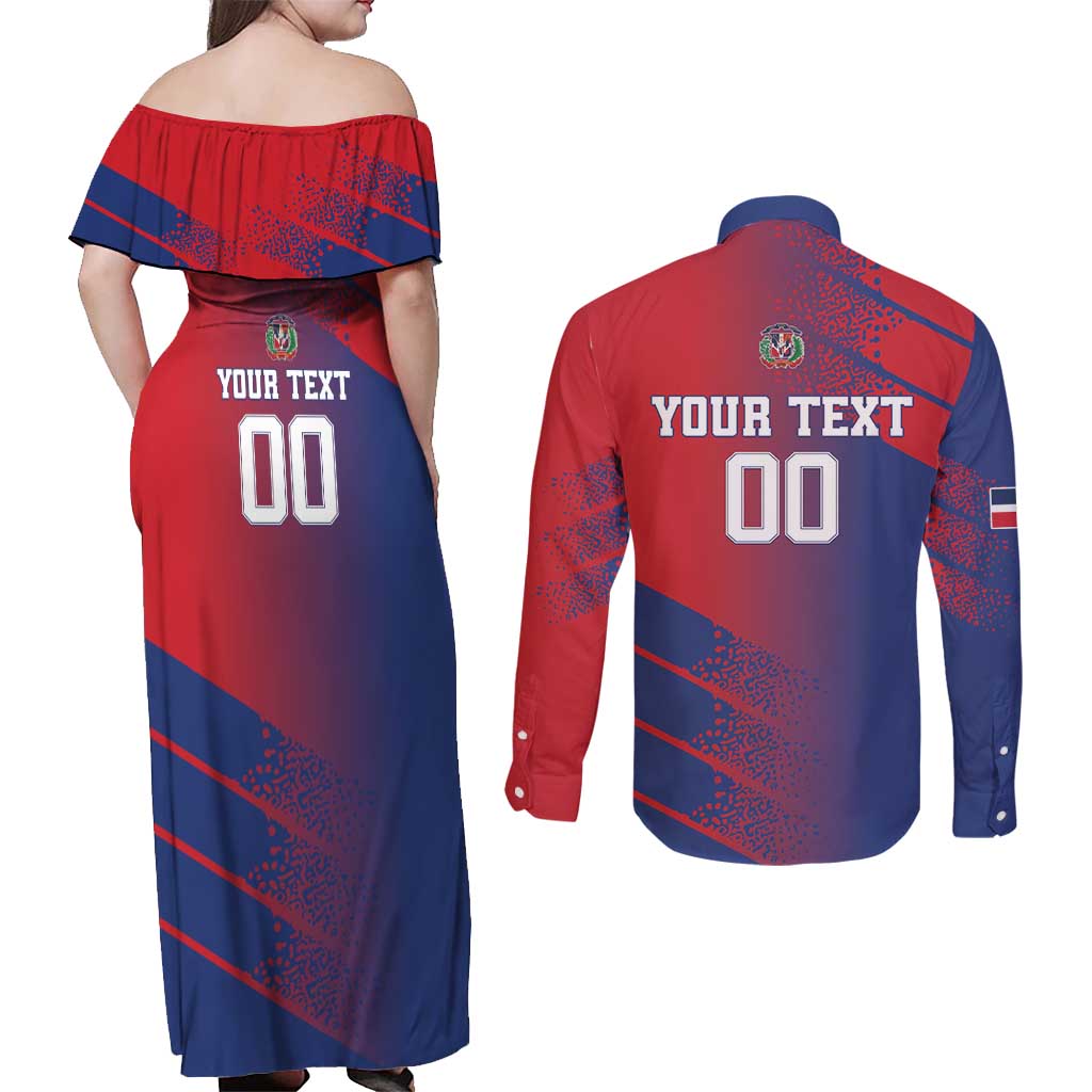 Custom Baseball Dominicana Couples Matching Off Shoulder Maxi Dress and Long Sleeve Button Shirt Go Champions Grunge Style - Wonder Print Shop