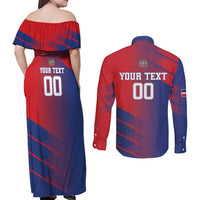 Custom Baseball Dominicana Couples Matching Off Shoulder Maxi Dress and Long Sleeve Button Shirt Go Champions Grunge Style - Wonder Print Shop