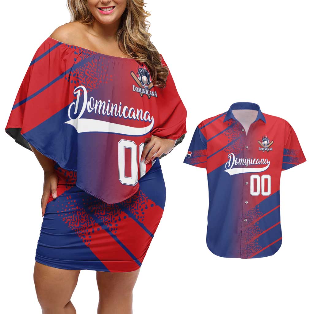 Custom Baseball Dominicana Couples Matching Off Shoulder Short Dress and Hawaiian Shirt Go Champions Grunge Style - Wonder Print Shop