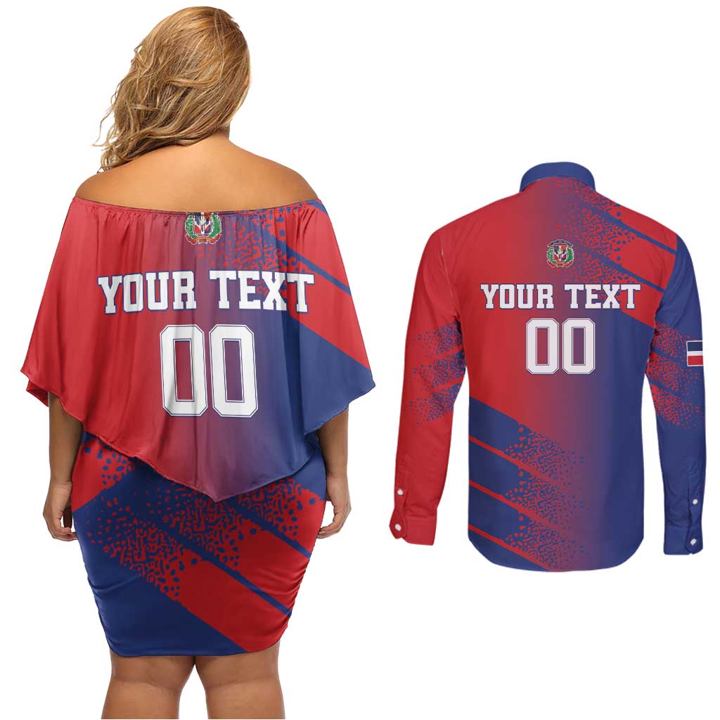 Custom Baseball Dominicana Couples Matching Off Shoulder Short Dress and Long Sleeve Button Shirt Go Champions Grunge Style - Wonder Print Shop