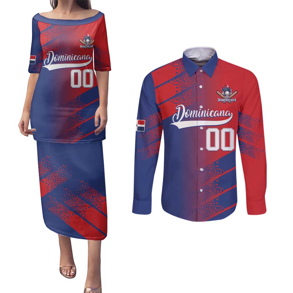 Custom Baseball Dominicana Couples Matching Puletasi and Long Sleeve Button Shirt Go Champions Grunge Style - Wonder Print Shop