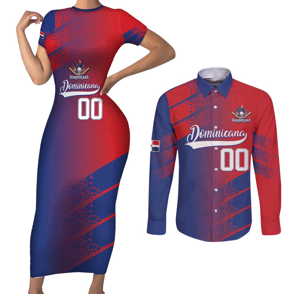 Custom Baseball Dominicana Couples Matching Short Sleeve Bodycon Dress and Long Sleeve Button Shirt Go Champions Grunge Style - Wonder Print Shop