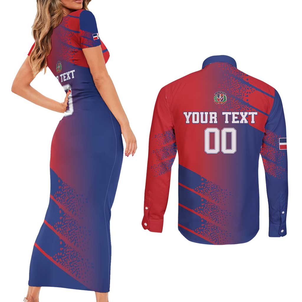 Custom Baseball Dominicana Couples Matching Short Sleeve Bodycon Dress and Long Sleeve Button Shirt Go Champions Grunge Style - Wonder Print Shop
