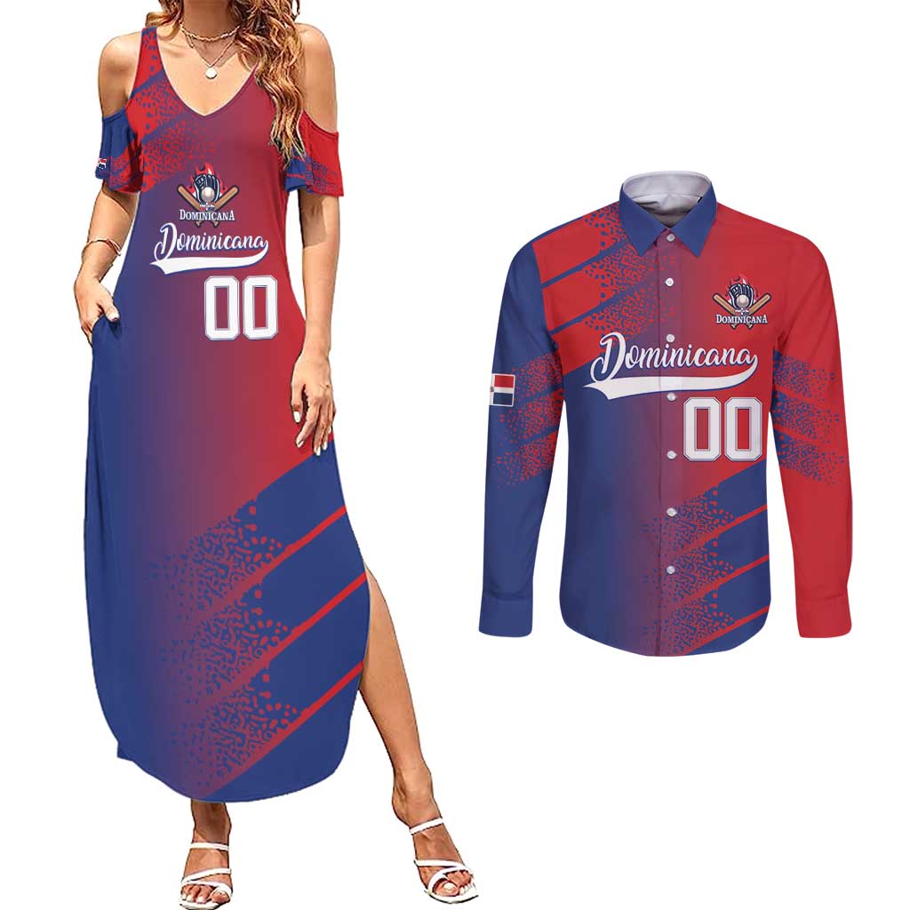 Custom Baseball Dominicana Couples Matching Summer Maxi Dress and Long Sleeve Button Shirt Go Champions Grunge Style - Wonder Print Shop
