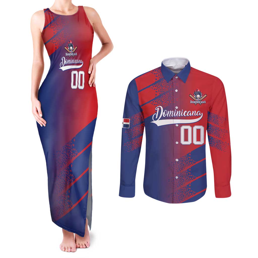 Custom Baseball Dominicana Couples Matching Tank Maxi Dress and Long Sleeve Button Shirt Go Champions Grunge Style - Wonder Print Shop