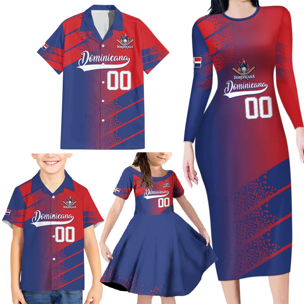 Custom Baseball Dominicana Family Matching Long Sleeve Bodycon Dress and Hawaiian Shirt Go Champions Grunge Style - Wonder Print Shop