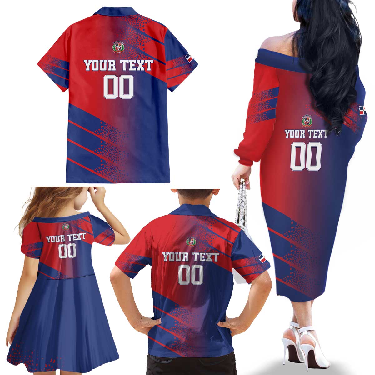 Custom Baseball Dominicana Family Matching Off The Shoulder Long Sleeve Dress and Hawaiian Shirt Go Champions Grunge Style - Wonder Print Shop