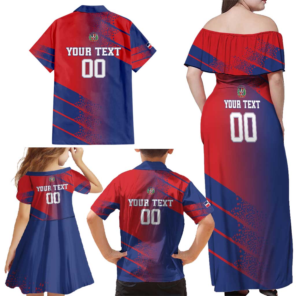 Custom Baseball Dominicana Family Matching Off Shoulder Maxi Dress and Hawaiian Shirt Go Champions Grunge Style - Wonder Print Shop