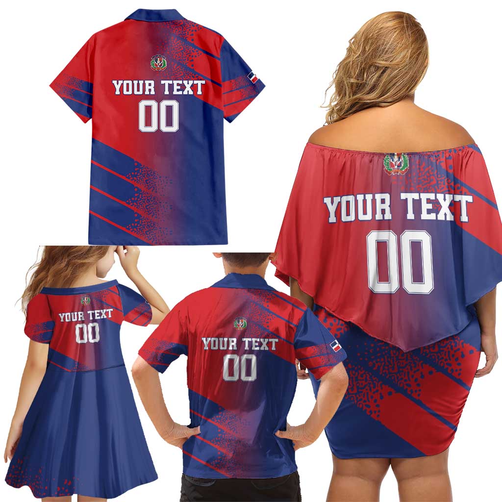 Custom Baseball Dominicana Family Matching Off Shoulder Short Dress and Hawaiian Shirt Go Champions Grunge Style - Wonder Print Shop