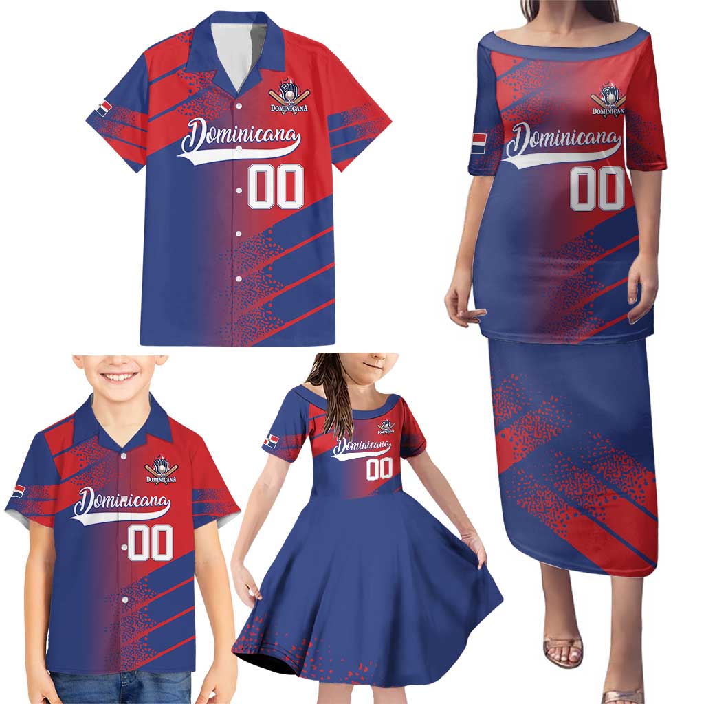 Custom Baseball Dominicana Family Matching Puletasi and Hawaiian Shirt Go Champions Grunge Style - Wonder Print Shop
