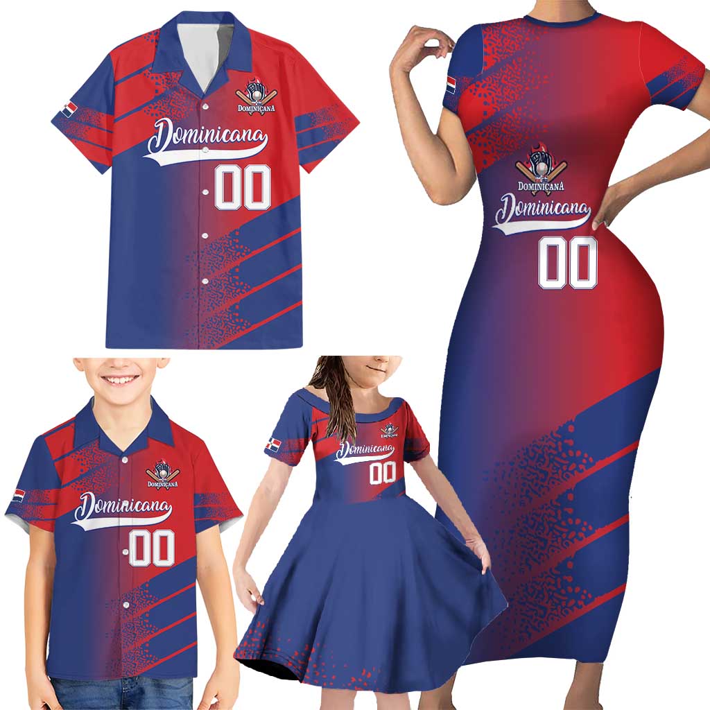 Custom Baseball Dominicana Family Matching Short Sleeve Bodycon Dress and Hawaiian Shirt Go Champions Grunge Style - Wonder Print Shop