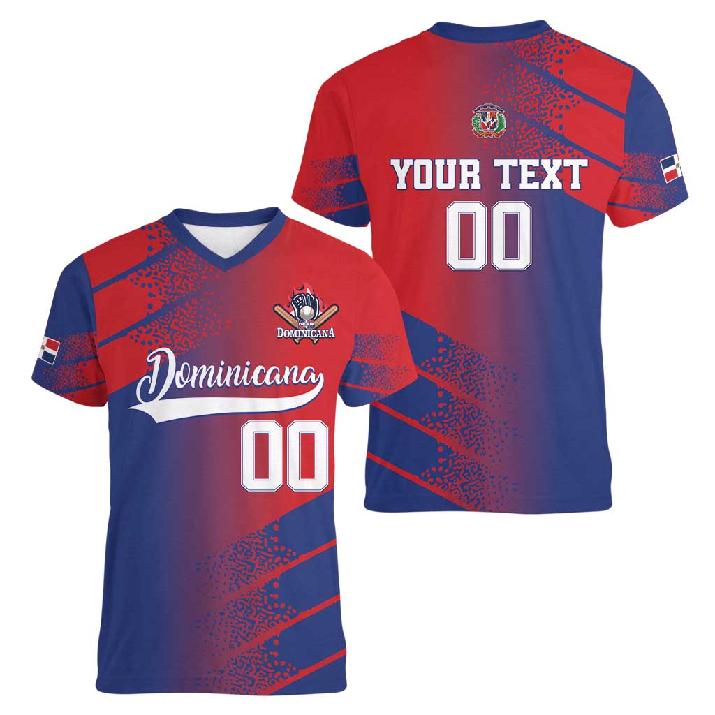 Custom Baseball Dominicana Women V-Neck T-Shirt Go Champions Grunge Style - Wonder Print Shop