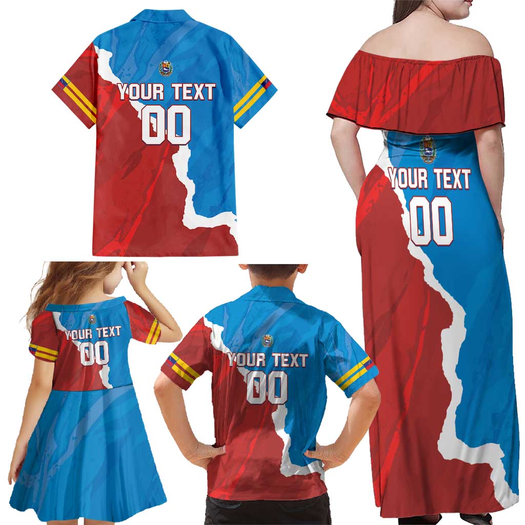 Custom Baseball Venezuela Family Matching Off Shoulder Maxi Dress and Hawaiian Shirt Go Champions Grunge Style - Wonder Print Shop