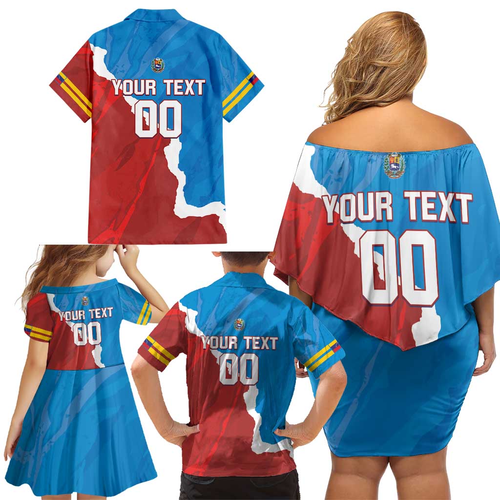 Custom Baseball Venezuela Family Matching Off Shoulder Short Dress and Hawaiian Shirt Go Champions Grunge Style - Wonder Print Shop