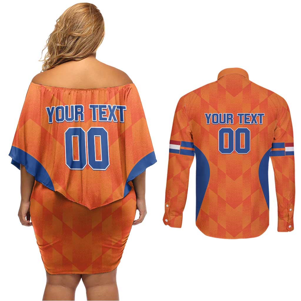 Custom Baseball Netherlands Couples Matching Off Shoulder Short Dress and Long Sleeve Button Shirt Go Champions Sporty Style - Wonder Print Shop