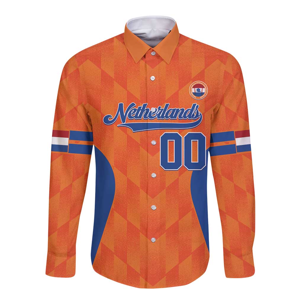 Custom Baseball Netherlands Long Sleeve Button Shirt Go Champions Sporty Style - Wonder Print Shop