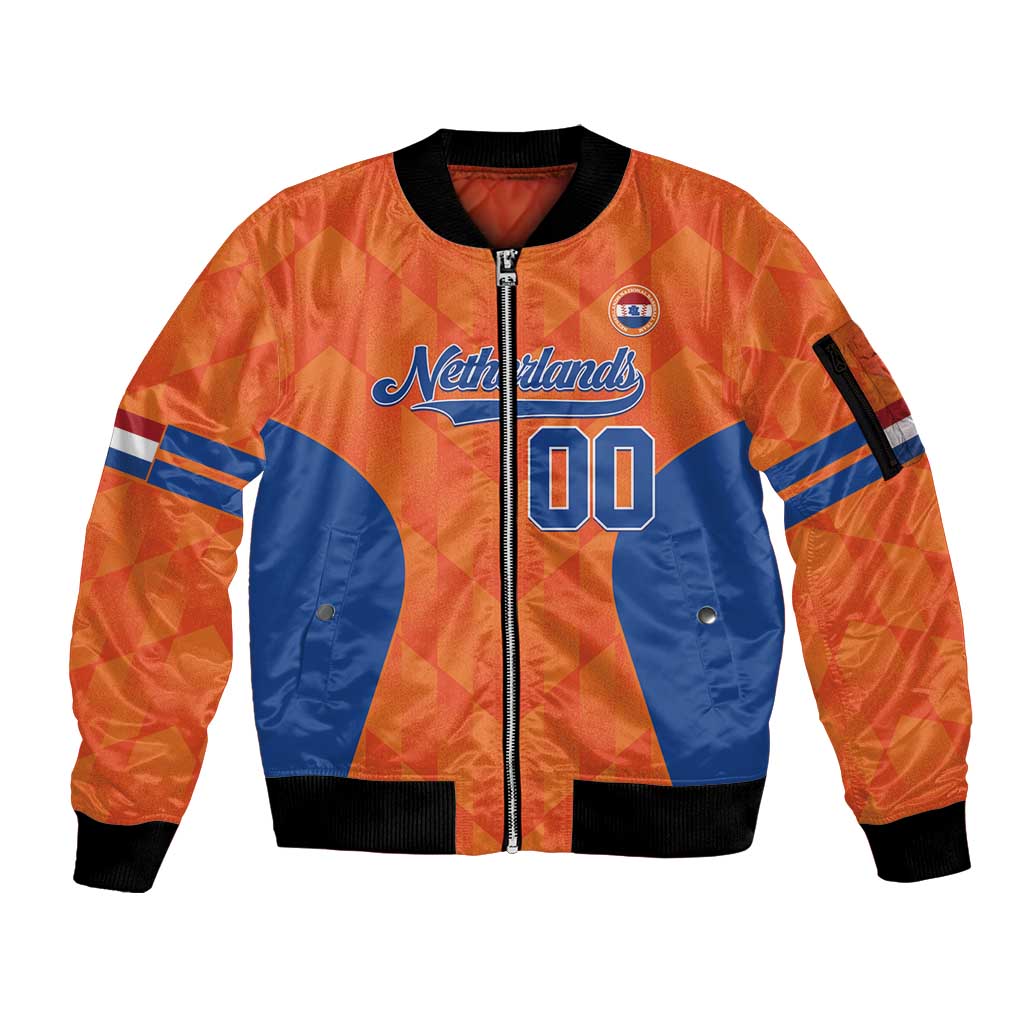 Custom Baseball Netherlands Sleeve Zip Bomber Jacket Go Champions Sporty Style - Wonder Print Shop