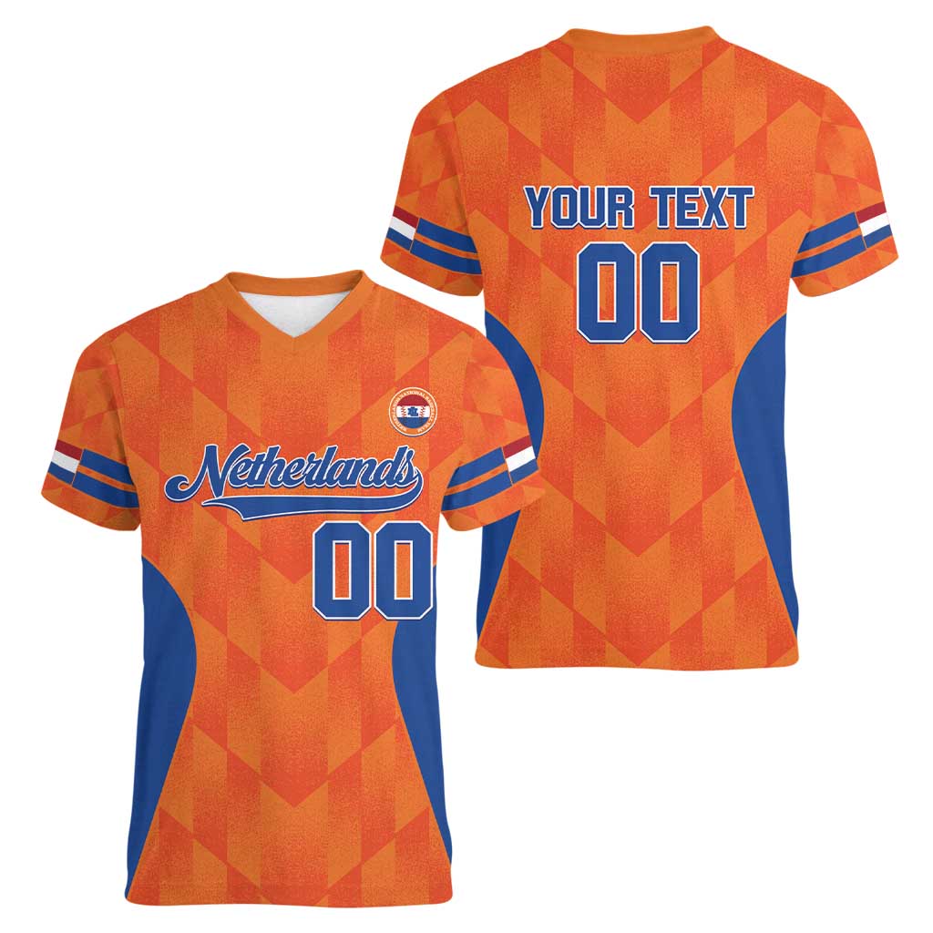 Custom Baseball Netherlands Women V-Neck T-Shirt Go Champions Sporty Style - Wonder Print Shop