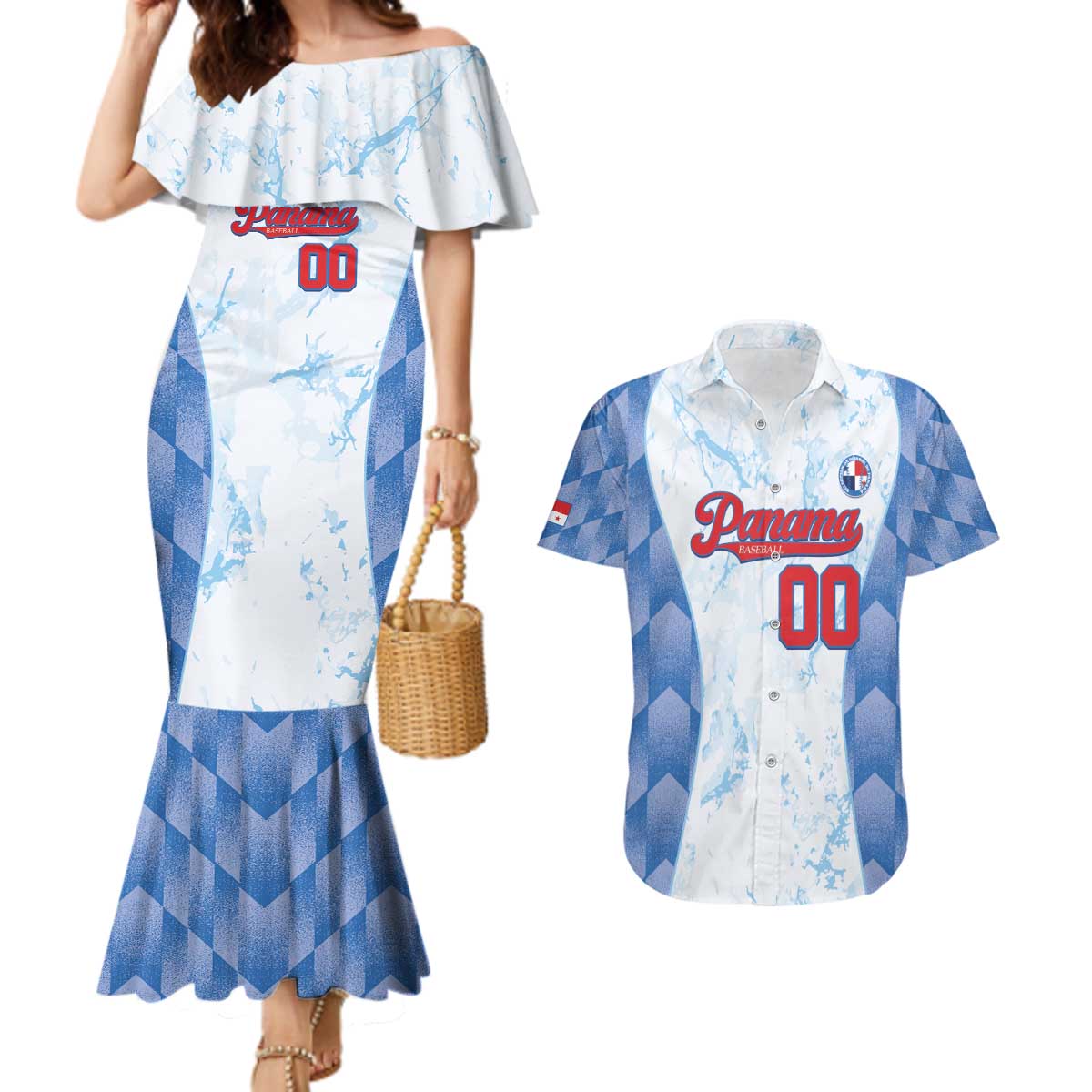 Custom Baseball Panama Couples Matching Mermaid Dress and Hawaiian Shirt Go Champions Sporty Style - Wonder Print Shop