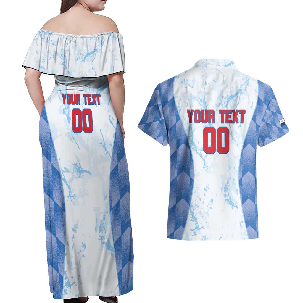 Custom Baseball Panama Couples Matching Off Shoulder Maxi Dress and Hawaiian Shirt Go Champions Sporty Style - Wonder Print Shop