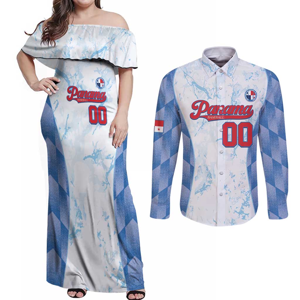 Custom Baseball Panama Couples Matching Off Shoulder Maxi Dress and Long Sleeve Button Shirt Go Champions Sporty Style - Wonder Print Shop