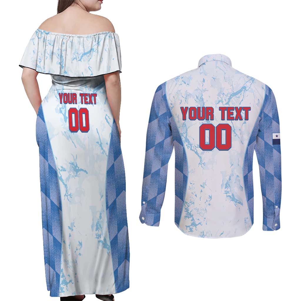 Custom Baseball Panama Couples Matching Off Shoulder Maxi Dress and Long Sleeve Button Shirt Go Champions Sporty Style - Wonder Print Shop