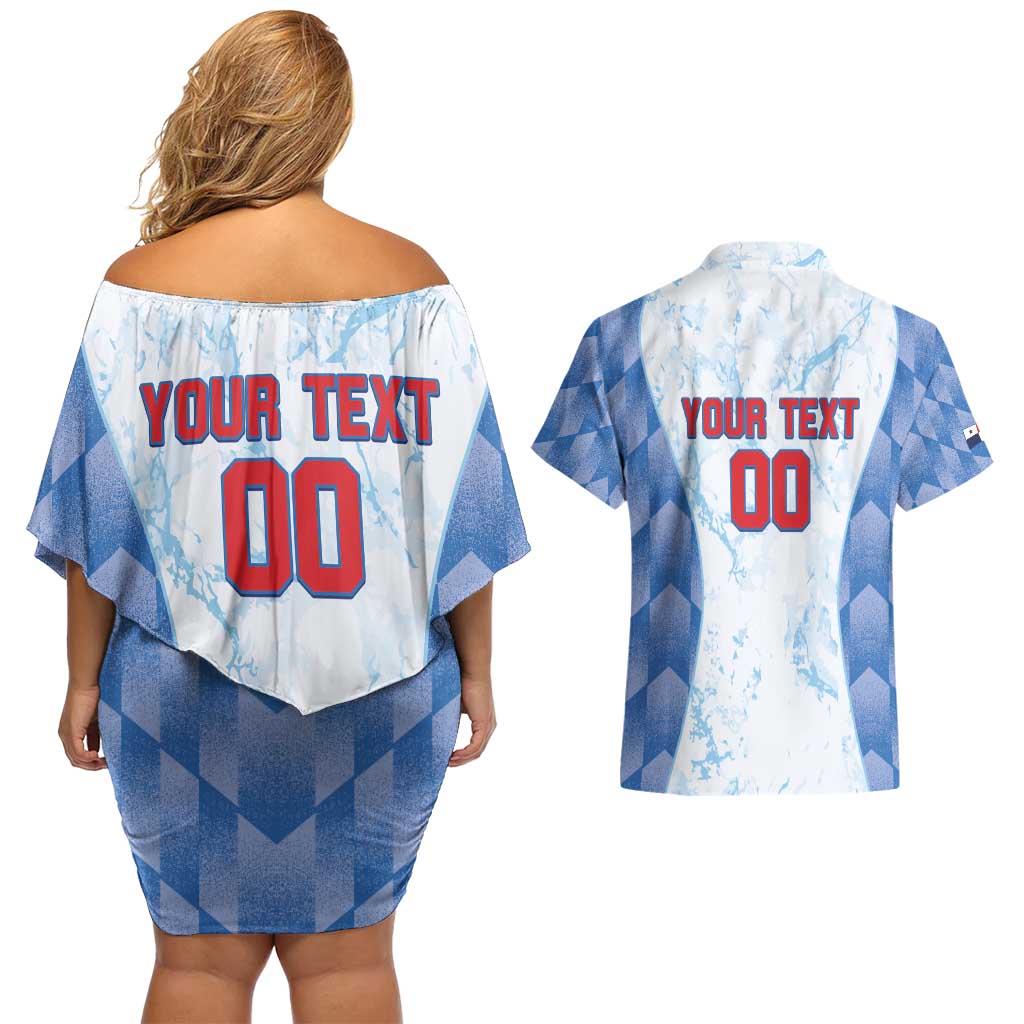Custom Baseball Panama Couples Matching Off Shoulder Short Dress and Hawaiian Shirt Go Champions Sporty Style - Wonder Print Shop