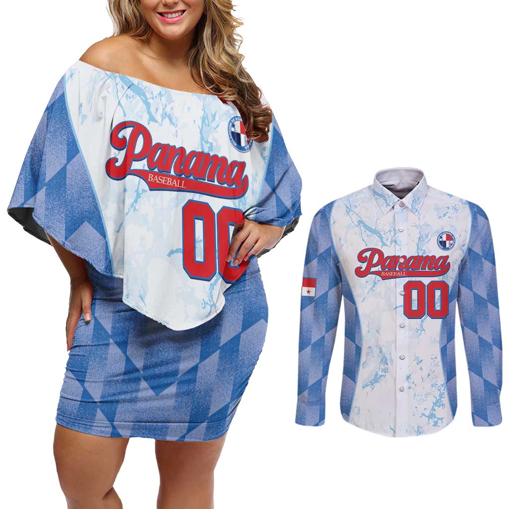 Custom Baseball Panama Couples Matching Off Shoulder Short Dress and Long Sleeve Button Shirt Go Champions Sporty Style - Wonder Print Shop