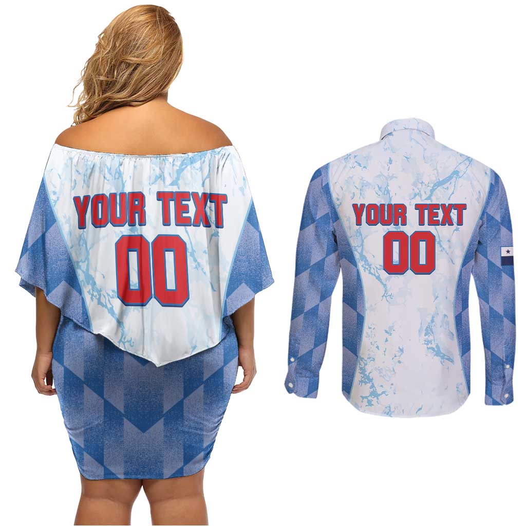 Custom Baseball Panama Couples Matching Off Shoulder Short Dress and Long Sleeve Button Shirt Go Champions Sporty Style - Wonder Print Shop