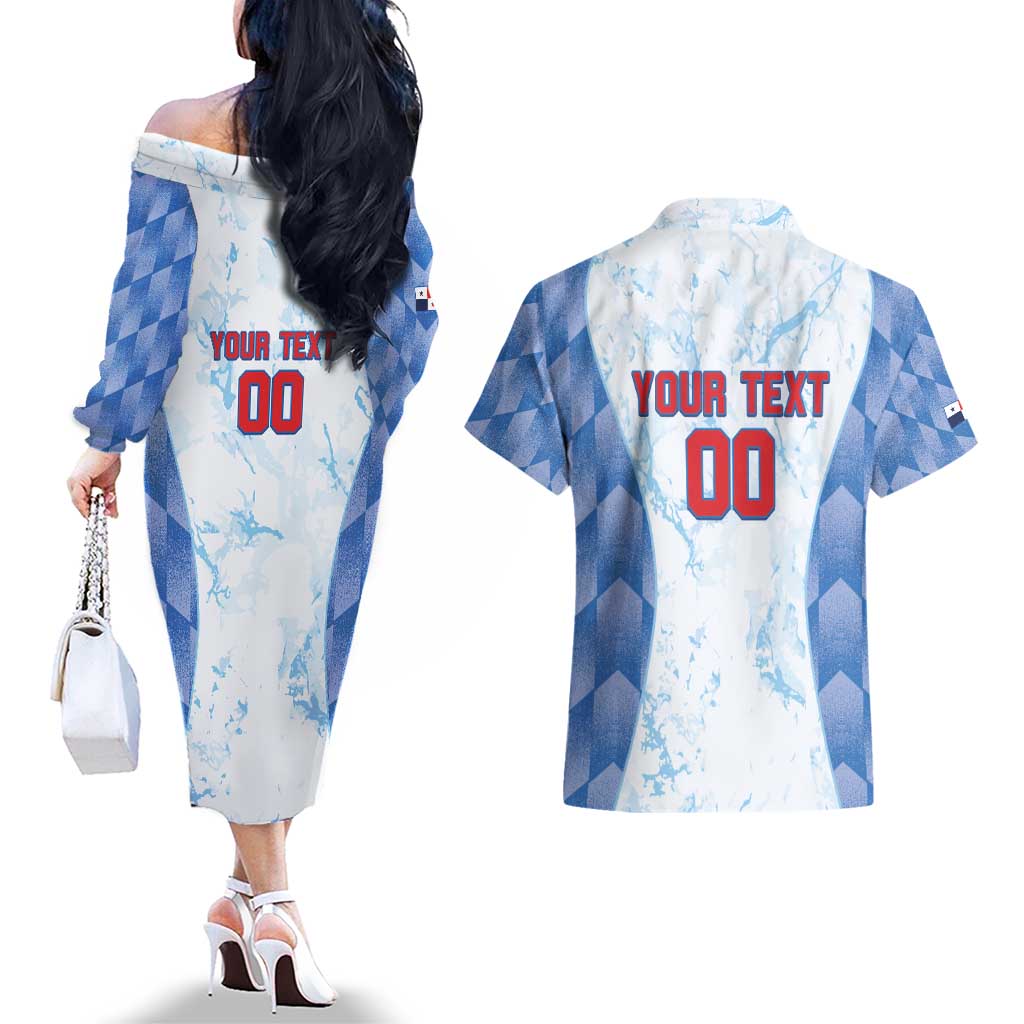 Custom Baseball Panama Couples Matching Off The Shoulder Long Sleeve Dress and Hawaiian Shirt Go Champions Sporty Style - Wonder Print Shop