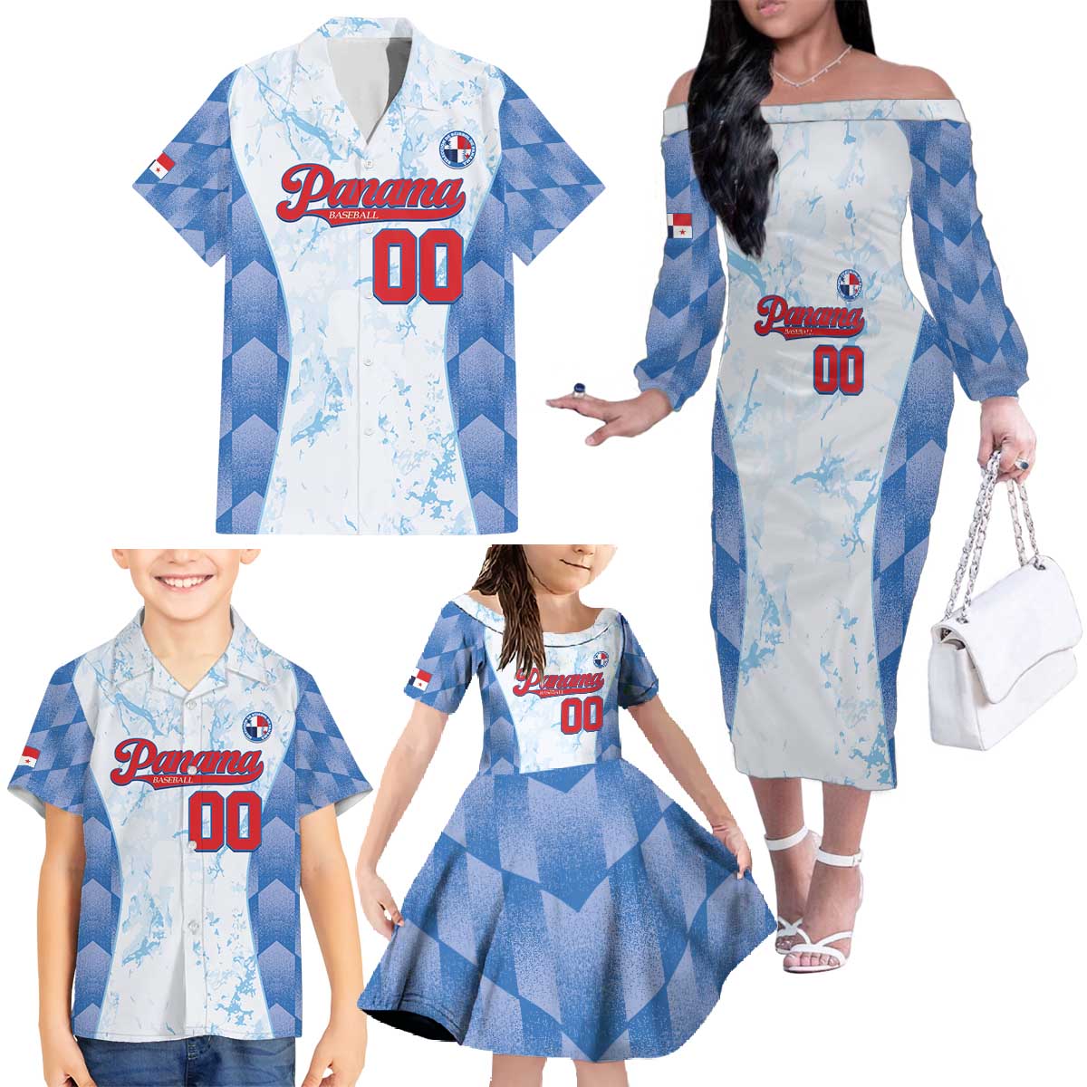 Custom Baseball Panama Family Matching Off The Shoulder Long Sleeve Dress and Hawaiian Shirt Go Champions Sporty Style - Wonder Print Shop
