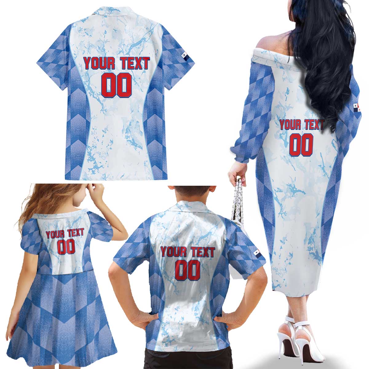 Custom Baseball Panama Family Matching Off The Shoulder Long Sleeve Dress and Hawaiian Shirt Go Champions Sporty Style - Wonder Print Shop