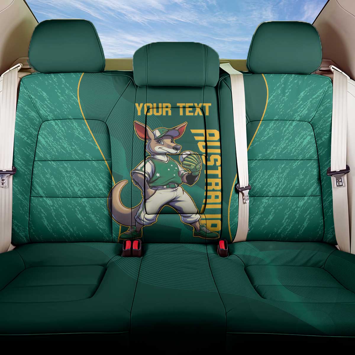 Custom Baseball Australia Back Car Seat Cover Go Champions - Aussie Kangaroo Mascot - Wonder Print Shop