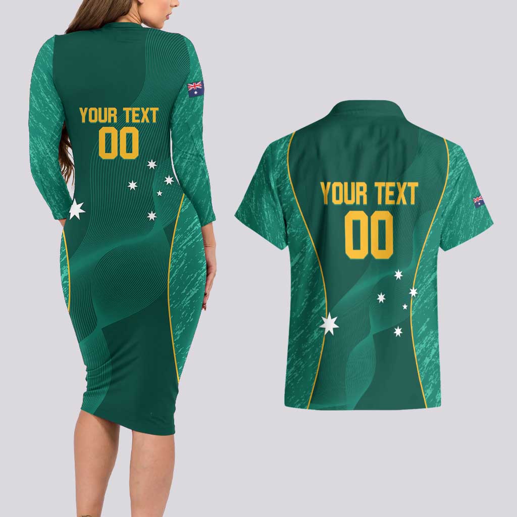 Custom Baseball Australia Couples Matching Long Sleeve Bodycon Dress and Hawaiian Shirt Go Champions - Aussie Kangaroo Mascot - Wonder Print Shop