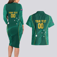 Custom Baseball Australia Couples Matching Long Sleeve Bodycon Dress and Hawaiian Shirt Go Champions - Aussie Kangaroo Mascot - Wonder Print Shop