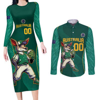 Custom Baseball Australia Couples Matching Long Sleeve Bodycon Dress and Long Sleeve Button Shirt Go Champions - Aussie Kangaroo Mascot - Wonder Print Shop