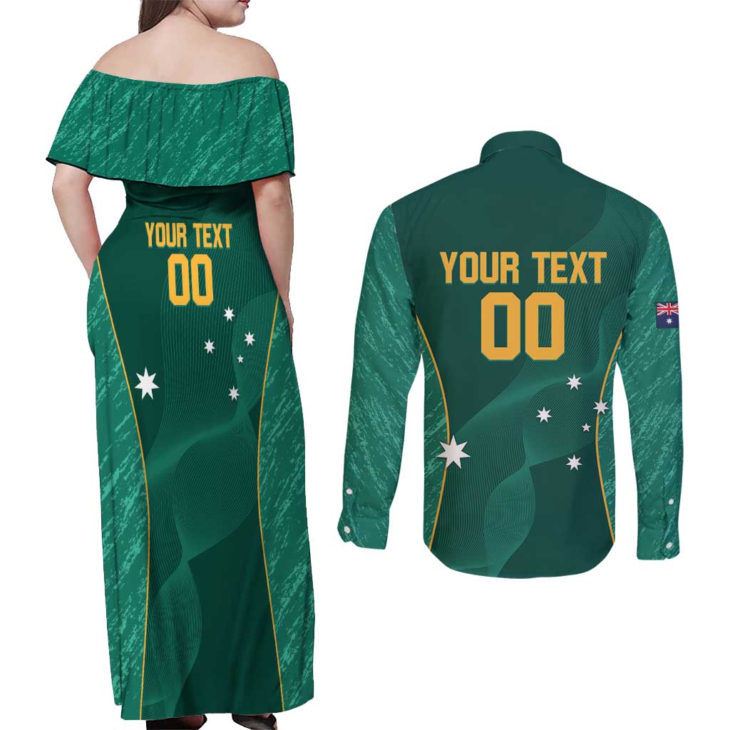 Custom Baseball Australia Couples Matching Off Shoulder Maxi Dress and Long Sleeve Button Shirt Go Champions - Aussie Kangaroo Mascot - Wonder Print Shop
