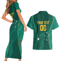 Custom Baseball Australia Couples Matching Short Sleeve Bodycon Dress and Hawaiian Shirt Go Champions - Aussie Kangaroo Mascot - Wonder Print Shop