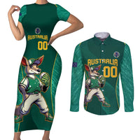Custom Baseball Australia Couples Matching Short Sleeve Bodycon Dress and Long Sleeve Button Shirt Go Champions - Aussie Kangaroo Mascot - Wonder Print Shop