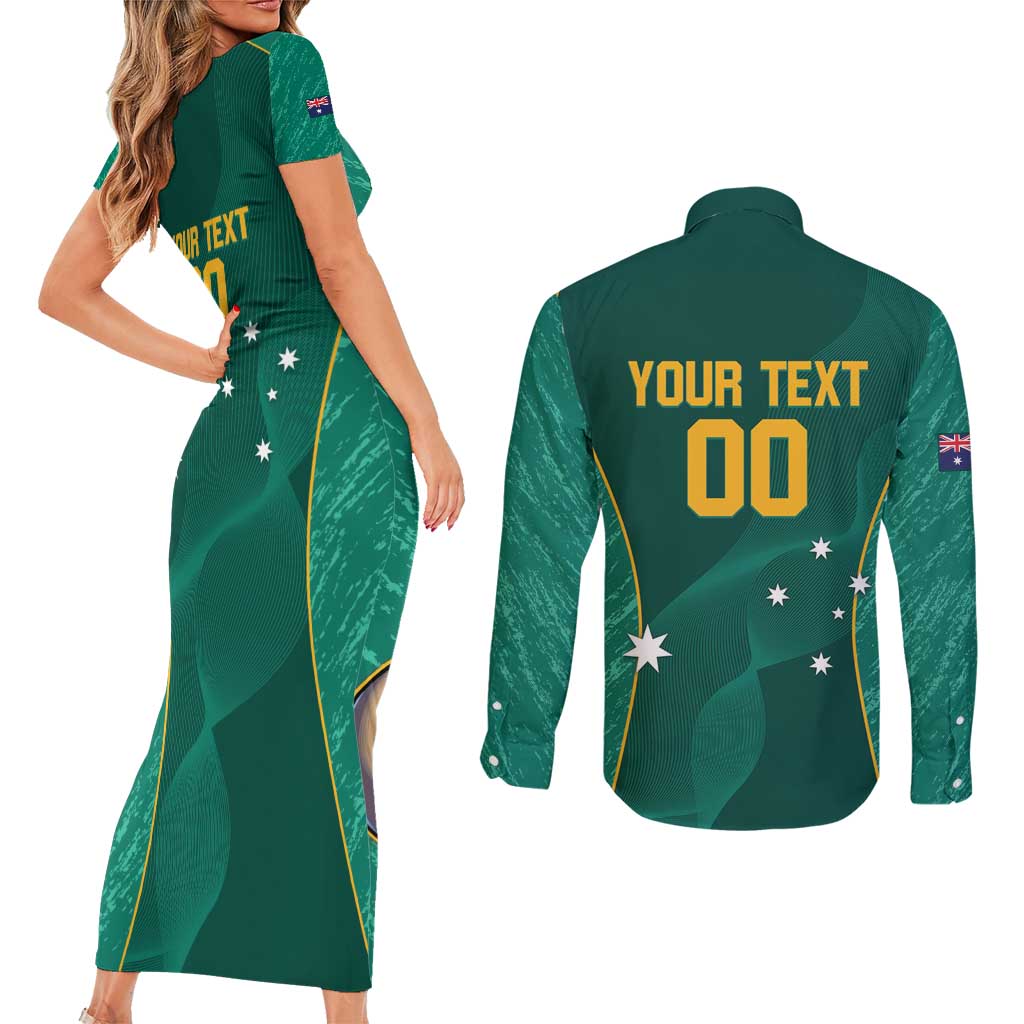 Custom Baseball Australia Couples Matching Short Sleeve Bodycon Dress and Long Sleeve Button Shirt Go Champions - Aussie Kangaroo Mascot - Wonder Print Shop