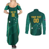 Custom Baseball Australia Couples Matching Summer Maxi Dress and Long Sleeve Button Shirt Go Champions - Aussie Kangaroo Mascot - Wonder Print Shop
