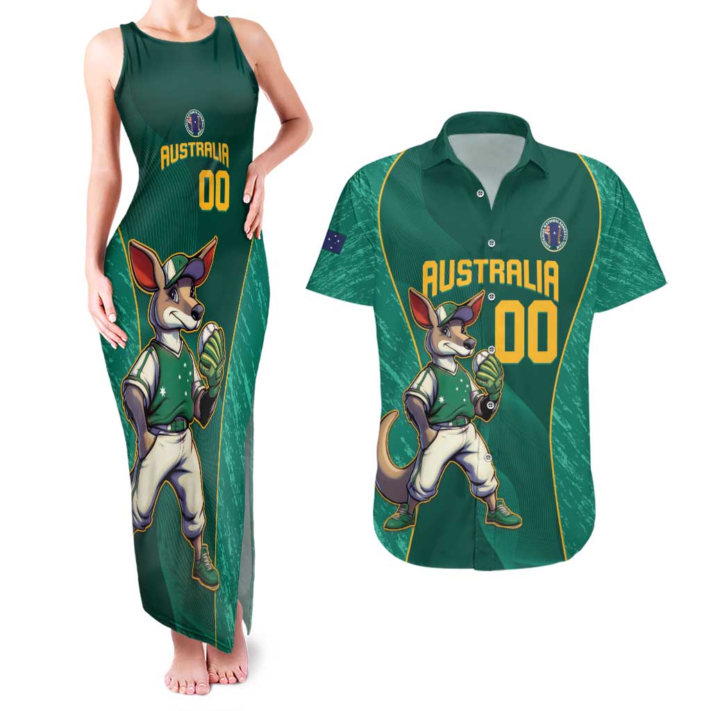 Custom Baseball Australia Couples Matching Tank Maxi Dress and Hawaiian Shirt Go Champions - Aussie Kangaroo Mascot - Wonder Print Shop