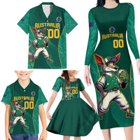 Custom Baseball Australia Family Matching Long Sleeve Bodycon Dress and Hawaiian Shirt Go Champions - Aussie Kangaroo Mascot - Wonder Print Shop