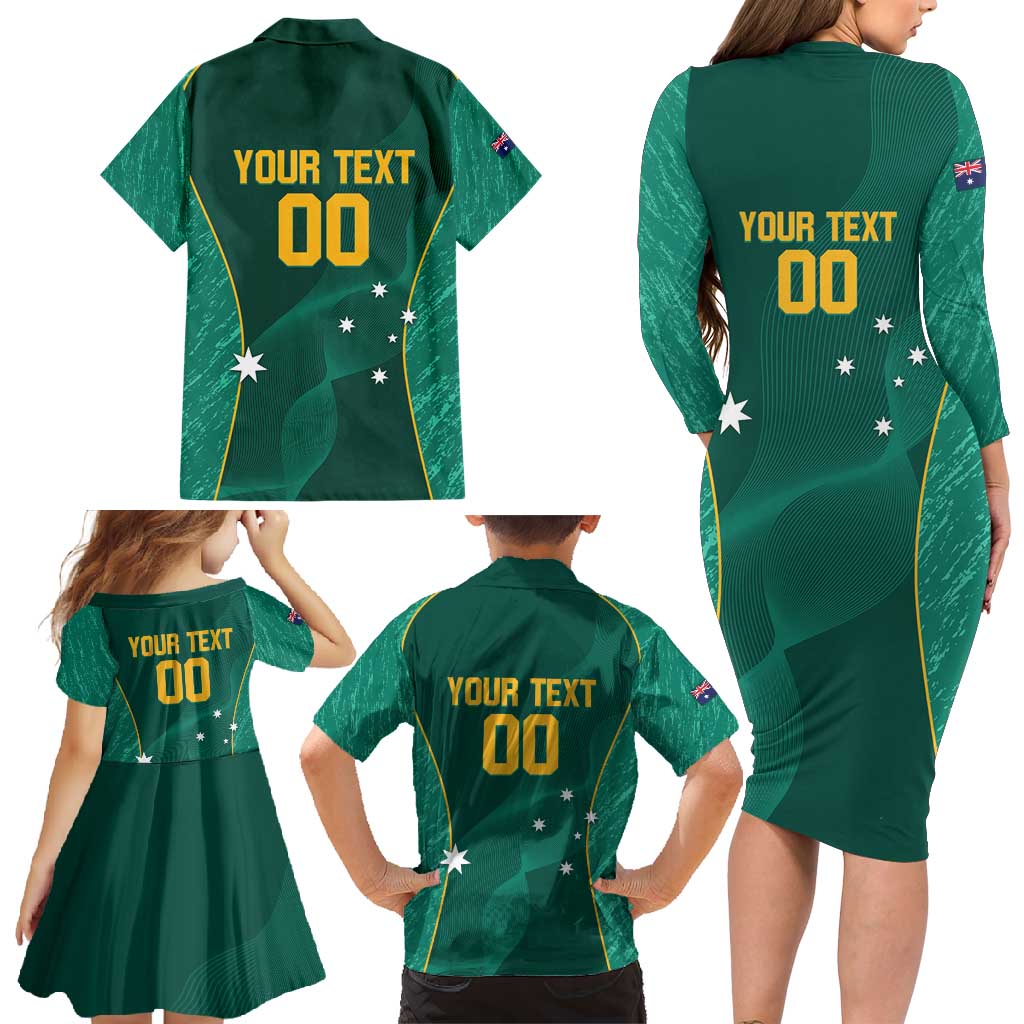 Custom Baseball Australia Family Matching Long Sleeve Bodycon Dress and Hawaiian Shirt Go Champions - Aussie Kangaroo Mascot - Wonder Print Shop